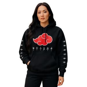 Naruto Shippuden Akatsuki Anime Hoodie Size Large Black with Red Graphics